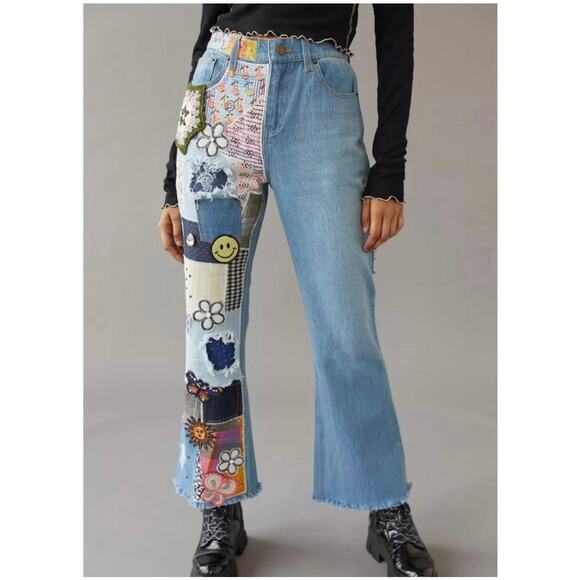 BDG Patchwork Retro Boho Flare Jeans - Picture 9 of 9